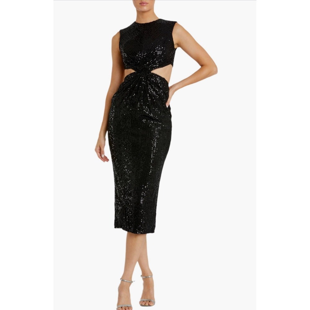 Mac Duggal 27022 Sleeveless Midi Cutout Dress Black Sz 0 MSRP $298